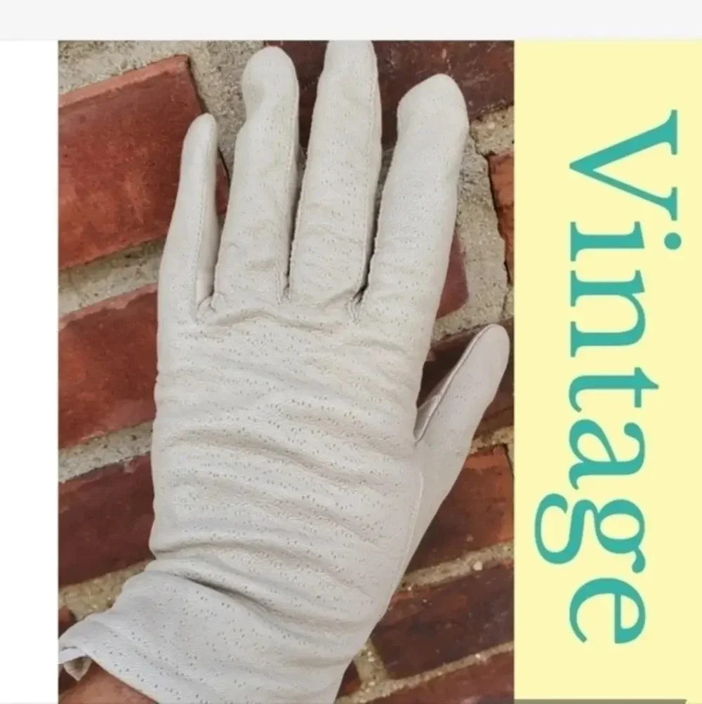 Vintage Ecru Leather Gloves L NWT‎